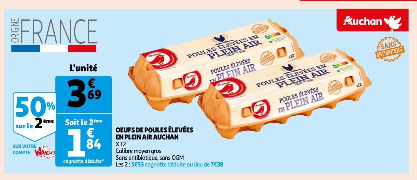 OEUFS DE POULES ÉLEVÉES EN PLEIN AIR AUCHAN