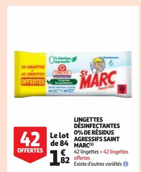 LINGETTES DÉSINFECTANTES 0% DE RÉSIDUS AGRESSIFS SAINT MARC