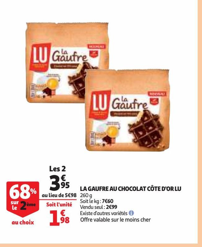 LA GAUFRE AU CHOCOLAT CÔTE D'OR LU