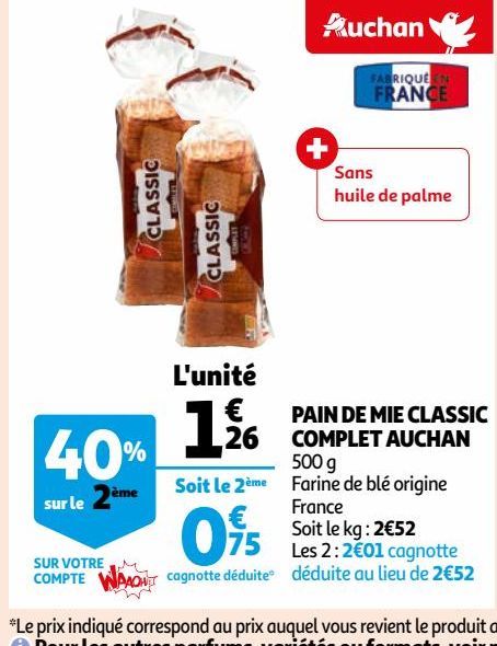 PAIN DE MIE CLASSIC COMPLET AUCHAN