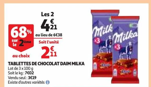 tablettes de chocolat daim milka