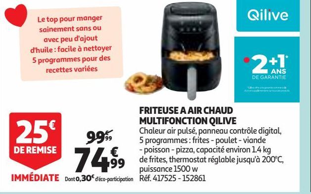 FRITEUSE A AIR CHAUD MULTIFONCTION QILIVE