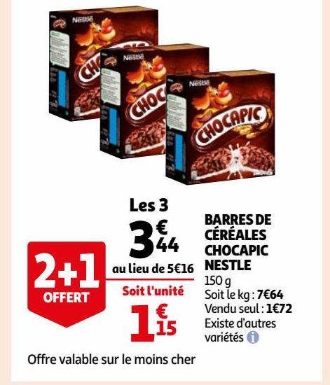 BARRES DE CÉRÉALES CHOCAPIC NESTLE