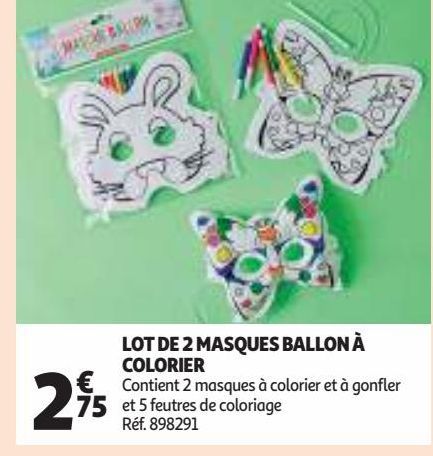 LOT DE 2 MASQUES BALLON À COLORIER