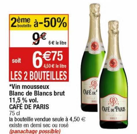 vin mousseaux Blanc de Blancs brut 11.5% vol. CAFE DE PARIS