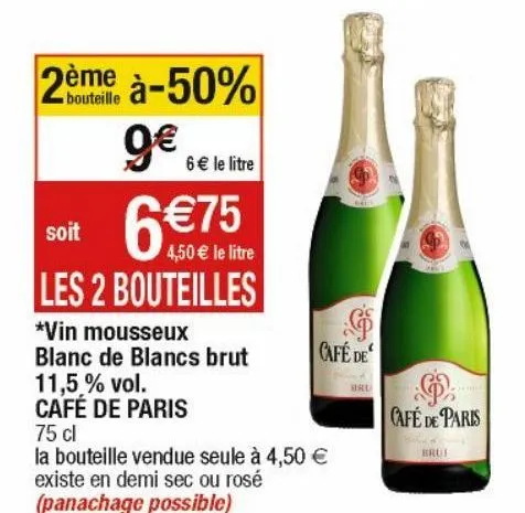 vin mousseaux blanc de blancs brut 11.5% vol. cafe de paris