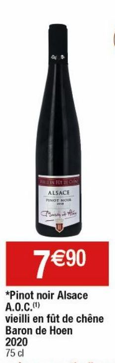 Pinot noir Alsace a.o.c vielilli en fut de chene Baron de Hoen 2020