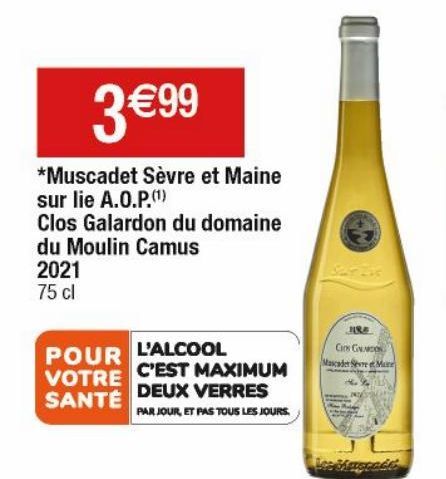 Muscadet Sevre et Maine sur lie A.O.P Clos Galardon du omaine du Moulin Camus 2021