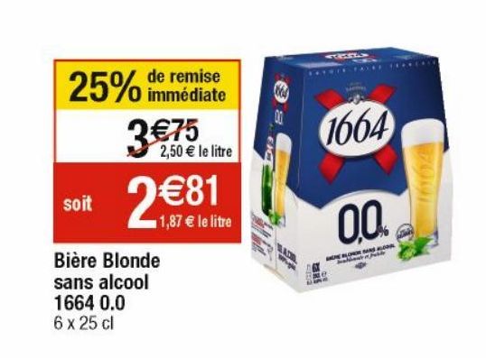 bière blonde sans alcool 1664 0.0