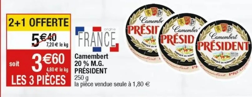 camembert 20% m.g. président