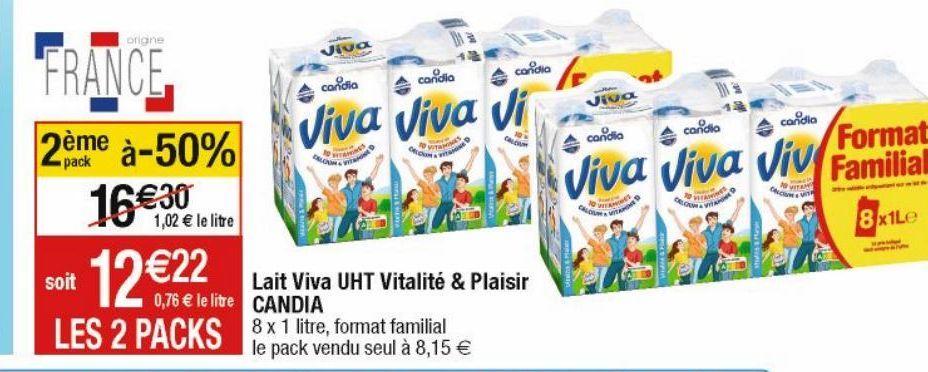 lait Viva UHT vVitalite & Plaisir Candia