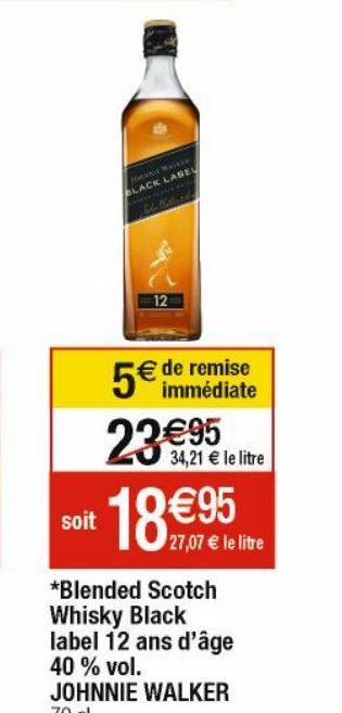 Blended scotch whisky black label 12 ans d´age 40% vol Johnnie Walker