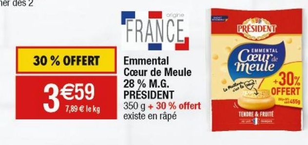 emmental coeur de meule 28% MG Président