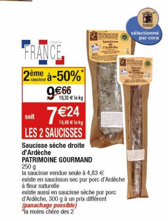 saucisses seche droite d`Ardeche PATRIMOINE GOURMAND