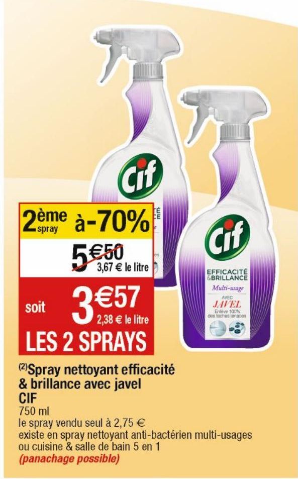 Spray nettoyant efficacite & brillance avec javel CIF