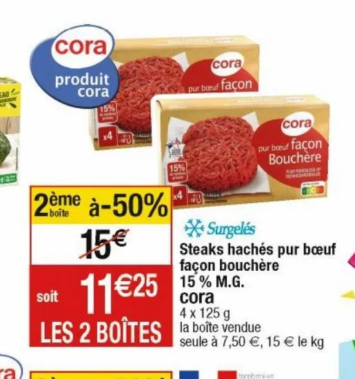 steak haché pur boeuf facon bouchere 15% mg cora