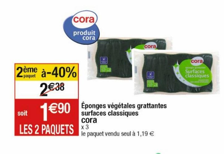 éponges vegetales grattantes surfaces classiques CORA