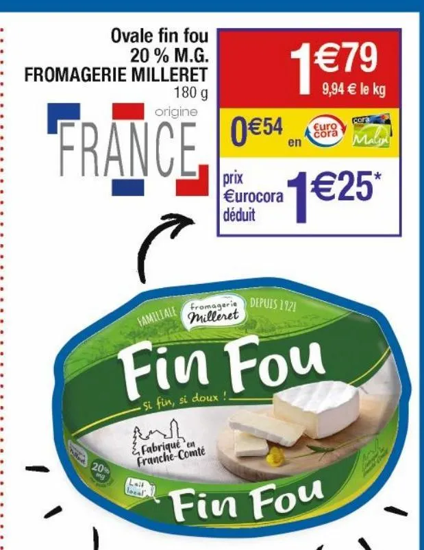 ovale fin fou 20% m.g fromagerie milleret
