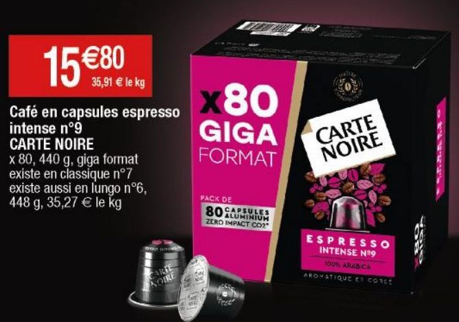 café en capsules espresso intense n°9 Carte noire