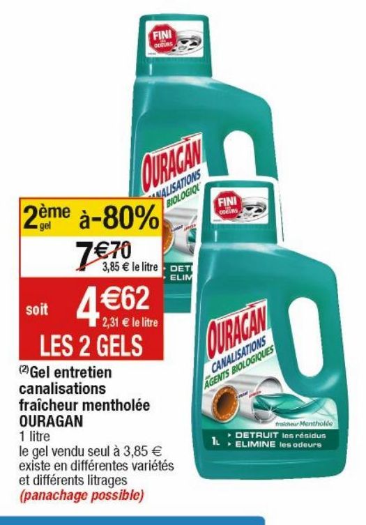 gel entretien canalisations fraicheur mentholee OURAGAN