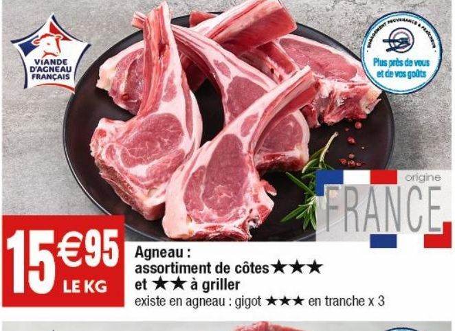 agneau: assortiment de cotes *** et ** a griller