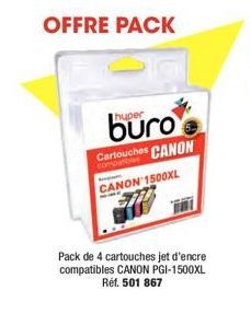 hyper  Cartouches CANON CANON 1500XL  Pack de 4 cartouches jet d'encre compatibles CANON PGI-1500XL Réf. 501 867 