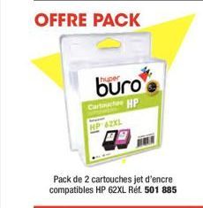 OFFRE PACK  huper  Cartuce HP HP 62XL  Pack de 2 cartouches jet d'encre compatibles HP 62XL Ref. 501 885  