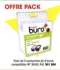 OFFRE PACK  huper  Pack de 2 cartouches jet d'encre compatibles HP 304XL Ref. 501 884  Cartouches HP  HP 304XL 