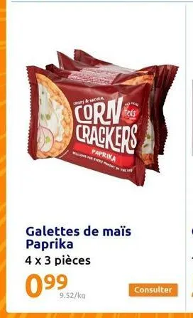c&atural  corn crackers  helion everyone paprika  9.52/ka  galettes de maïs paprika 4 x 3 pièces  0⁹9⁹  teds 
