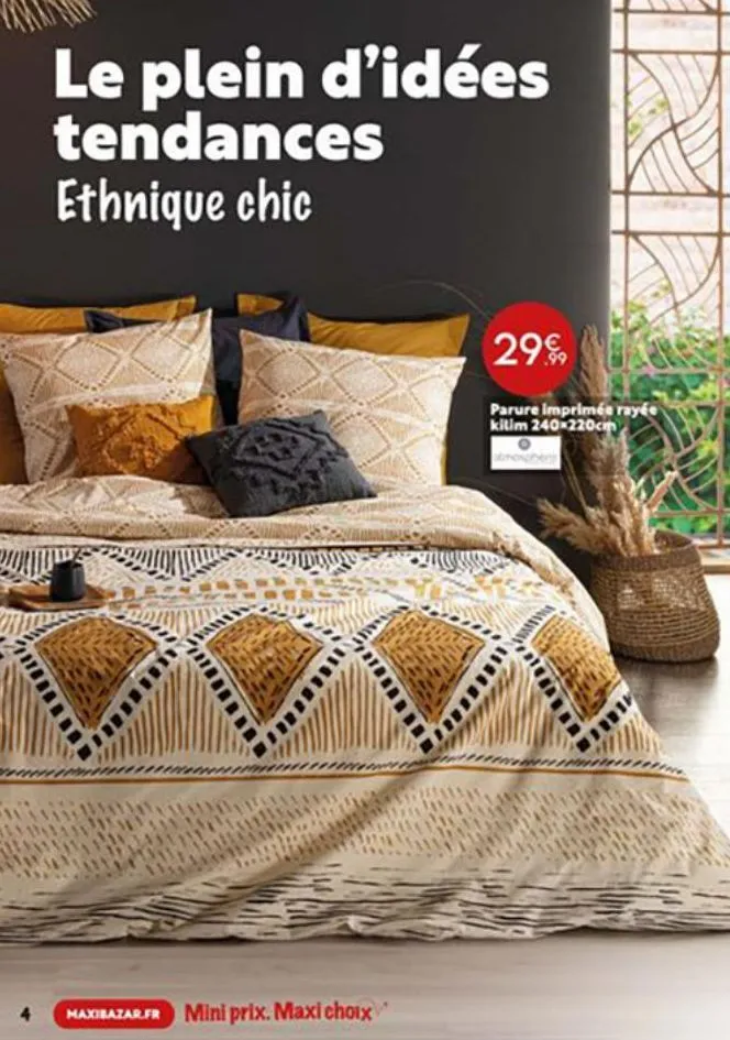 le plein d'idées tendances ethnique chic  maxibazar.fr mini prix. maxi choix  2999  parure imprimée rayée kilim 240x220cm o  