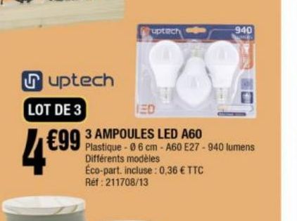 3 ampoules LED A60
