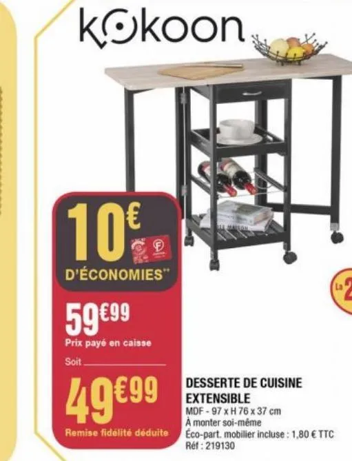 desserte de cuisine extensible