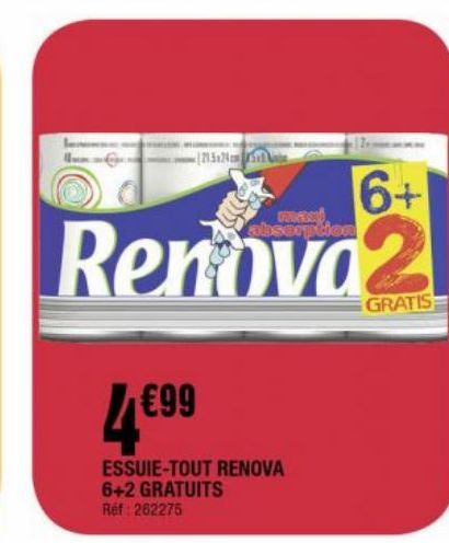 essuie tout Renova 6+2 gratuits