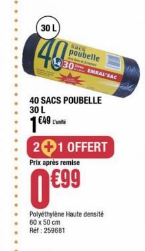 40 Sacs poubelle 30 L