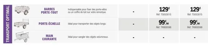 transport optimal  barres porte-tout  porte-échelle  main courante  indispensable pour fixer des porte-vélos ou un coffre de toit sur votre remorque  idéal pour transporter des objets longs.  idéal po