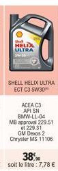 Shell HELIX  ULTRA  ACEA C3 API SN BMW-LL-04 MB approval 229.51 et 229.31  GM Dexos 2 Chrysler MS 11106 