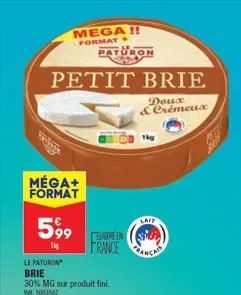 mega!!  formay  petit brie  doux & crémeux  méga+ format  599  114  paturon  lait  elabore in istel franceanc  1kg  