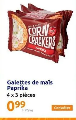 c&atural  corn crackers  helion everyone paprika  9.52/ka  galettes de maïs paprika 4 x 3 pièces  0⁹9⁹  teds 