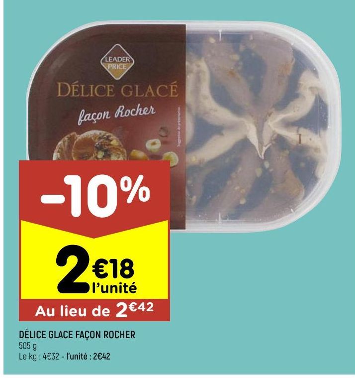 DÉLICE GLACE FAÇON ROCHER LEADER PRICE