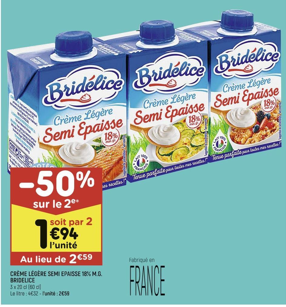 CRÈME LÉGÈRE SEMI EPAISSE 18% M.G. BRIDELICE