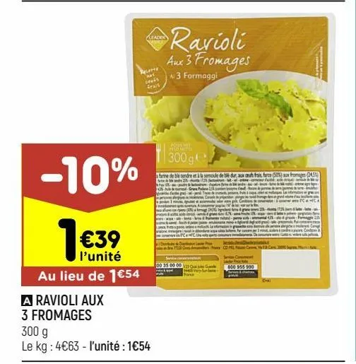 ravioli aux 3 fromages leader price