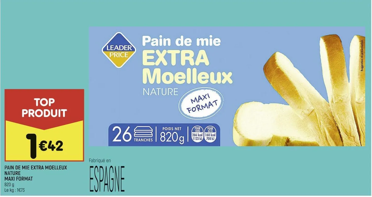 pain de mie extra moelleux nature maxi format leader price
