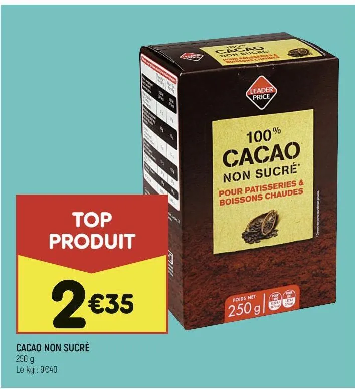 cacao non sucré leader price