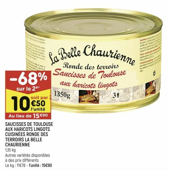 saucisses de toulouse aux haricots lingots cuisinées ronde des terroirs la belle chaurienne