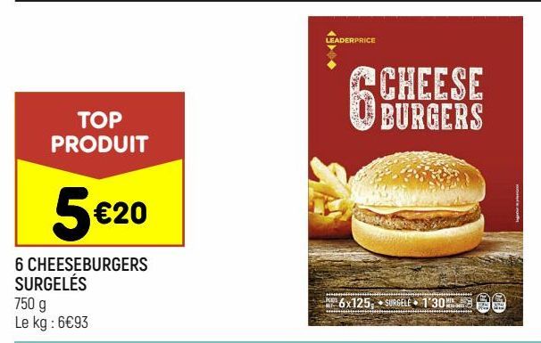 6 CHEESEBURGERS SURGELÉS LEADER PRICE