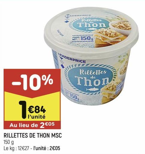 RILLETTES DE THON MSC LEADER PRICE