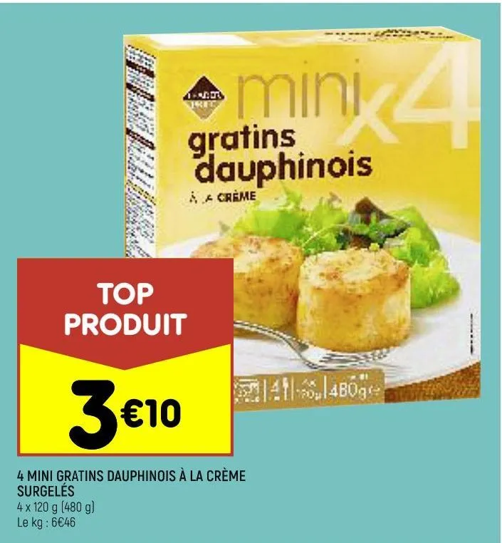 4 mini gratins dauphinois à la crème surgelés leader price