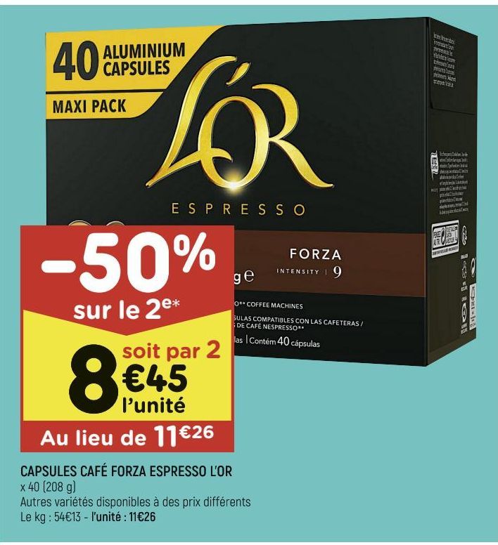 CAPSULES CAFÉ FORZA ESPRESSO L’OR