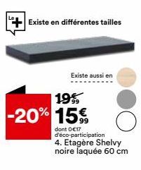 Existe en différentes tailles  19% -20% 15€  Existe aussi en  dont 0 €17 d'éco-participation  4. Etagère Shelvy noire laquée 60 cm 