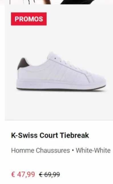 promos  k-swiss court tiebreak  homme chaussures • white-white  € 47,99 € 69,99 